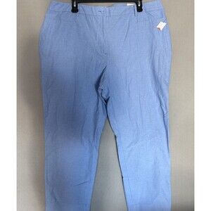 Talbots Perfect Crop Pants 18W Blue Womens Cotton Dress Casual Elastic Waist New